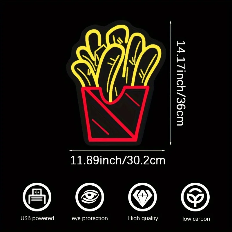 French Fries Neon Light Sign -Instantly Enhances Fast Food & Pizzeria Ambiance - Perfect for Chicken & Pizza Shops Decor