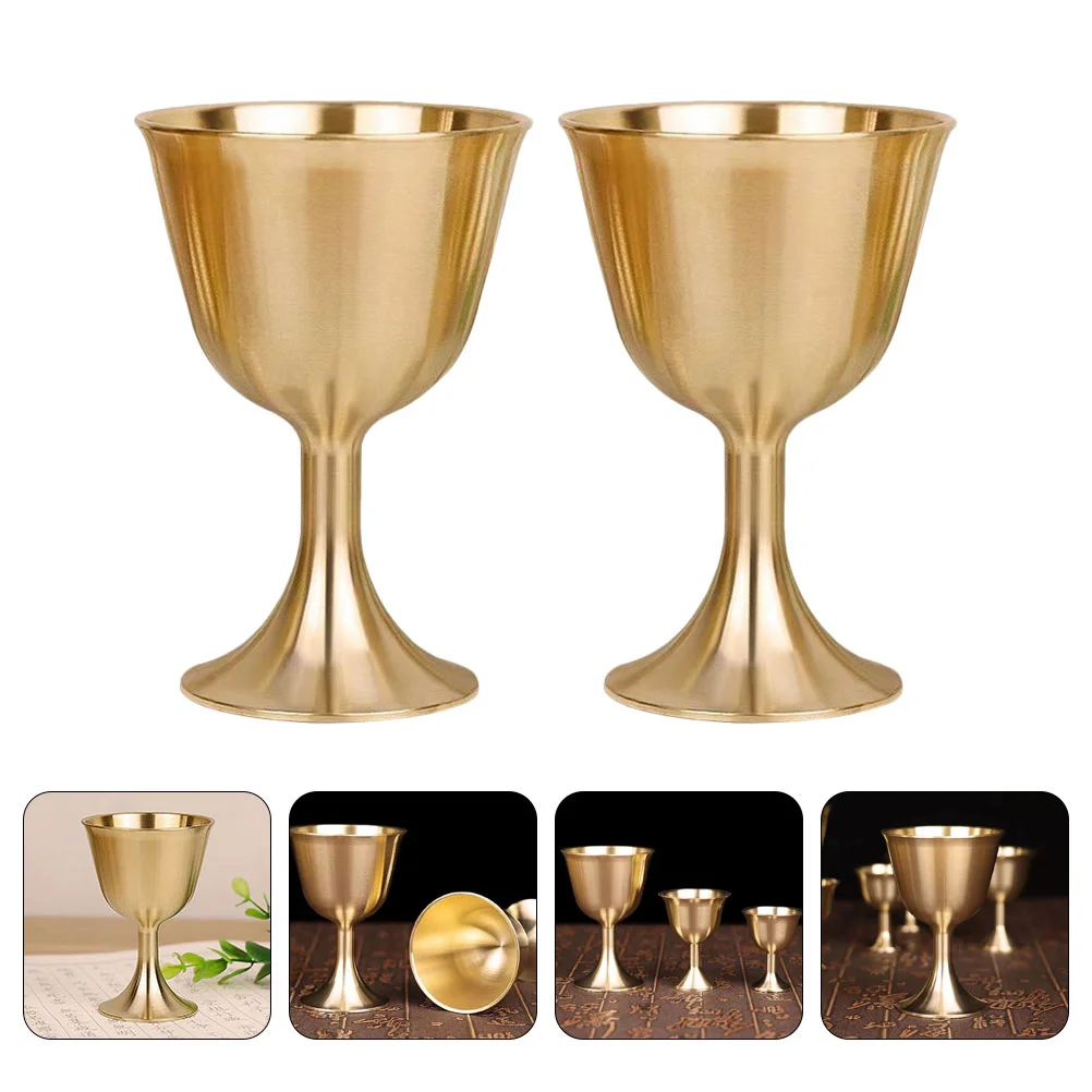 2 Pcs Accessory Beverage Mug Copper Goblet Household Buddhism Cup Multi-function Golden