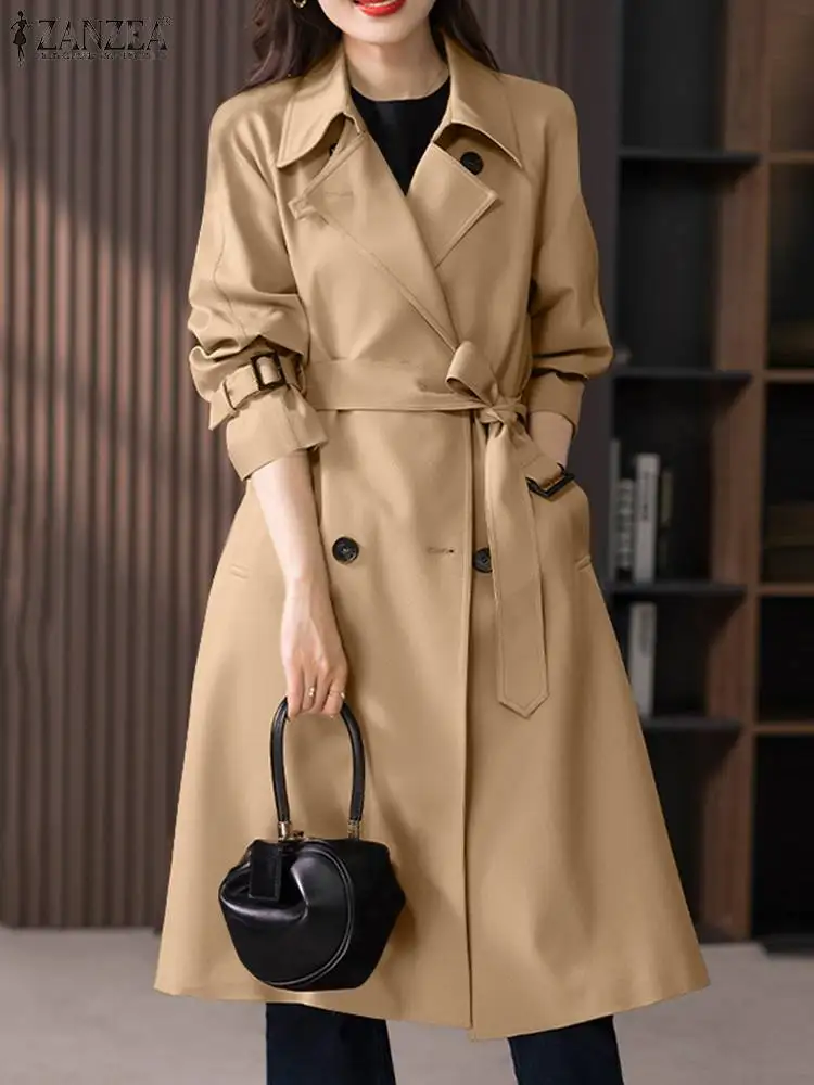 

Женский Повседневный свободный тренчкот ZANZEA с длинным рукавом, винтажная ветровка, однотонные Длинные куртки, Весенняя модная офисная верхняя одежда