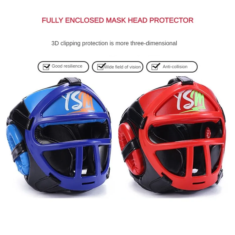 TSM Boxing Full Mask Head Protection Combat Free Combat Full Protective Helmet Children Adult Muay Thai Training Headgear