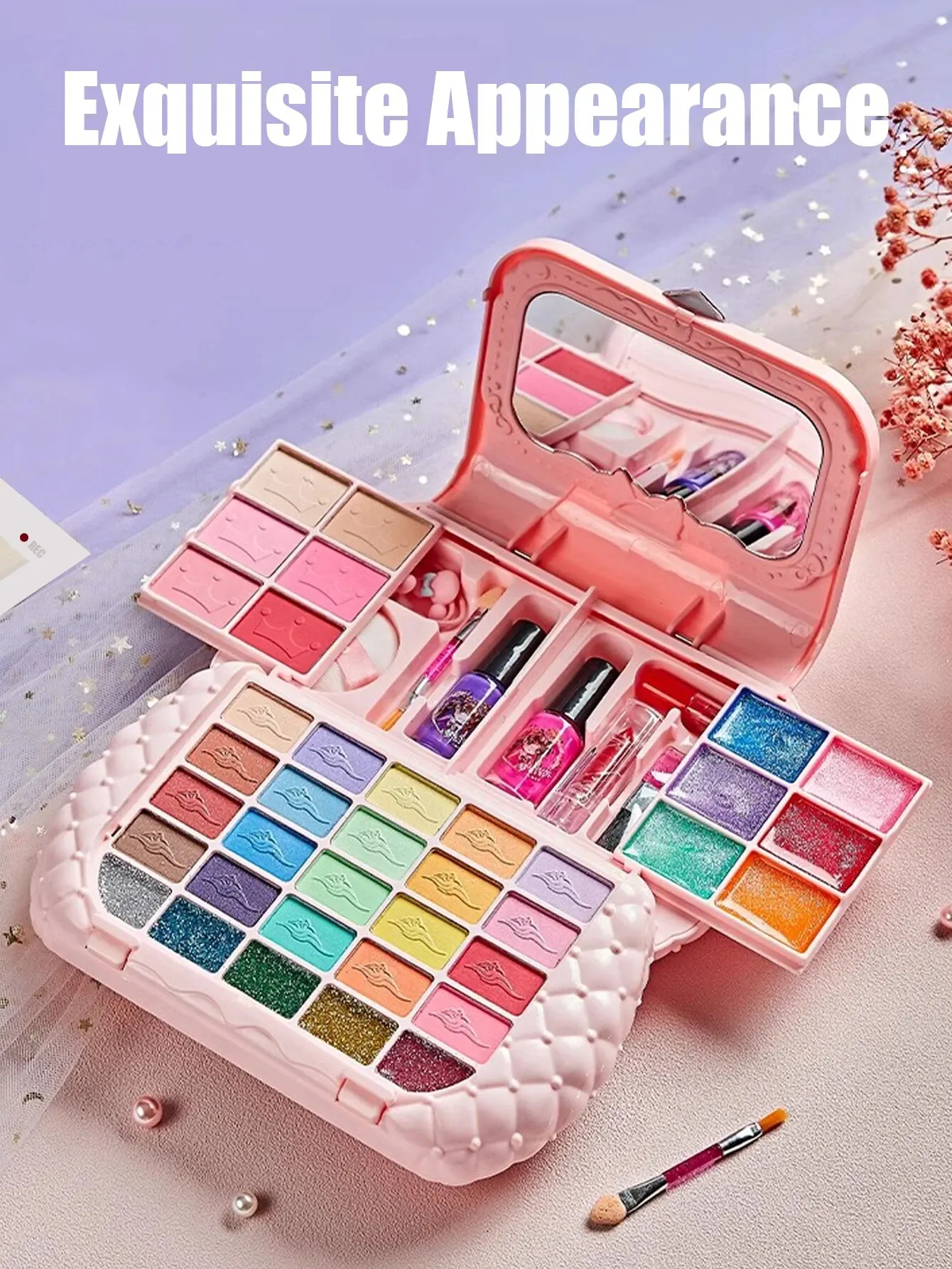 Giocattoli di bellezza per bambini Kit per il trucco borsa piccola lavabile finta gioca Set di cosmetici giocattoli con specchio regali di compleanno Non tossici e sicuri ragazza