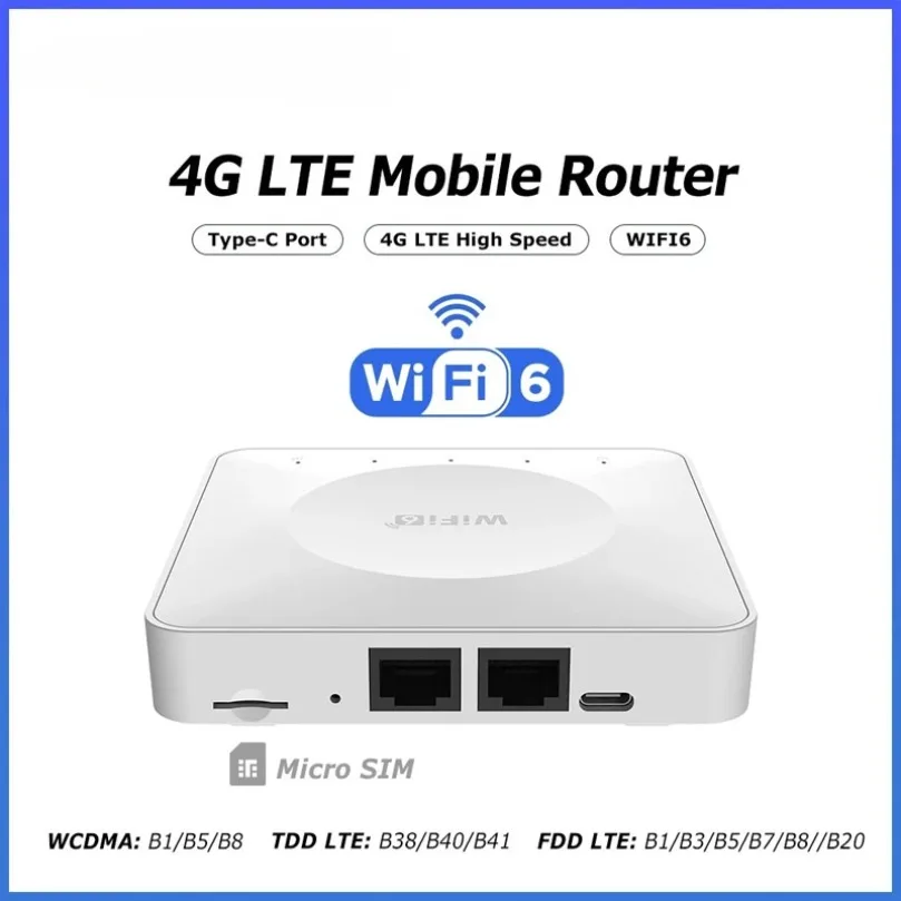 4G LTE Router WiFi 6 SIM Card Modem for Asia Africa Europe Support 32 Device Connections Mobile Wireless Router Typc-C Interface