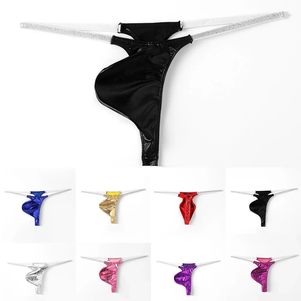 Mens Solid Color Underwear Oily Shiny Erotic Hombre TBack Shiny Sexy Thin Straps Mini Low Waist Slight Strech GStrings Fashion
