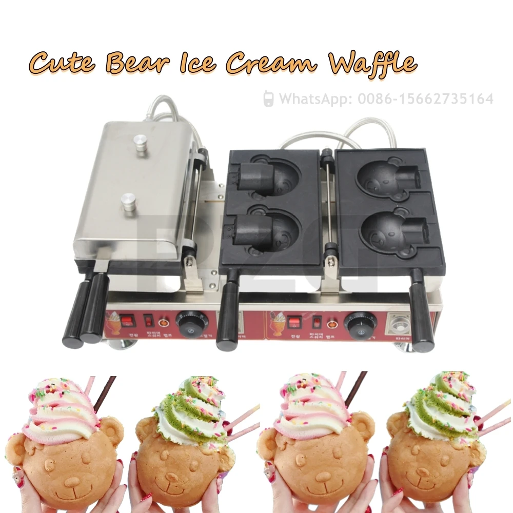 

4Pcs Cartoon Animal Waffle Makers Commercial Ice Cream Taiyaki Pan Making Machines Bear Shaped Waffle Cone Baking Cake Equipment