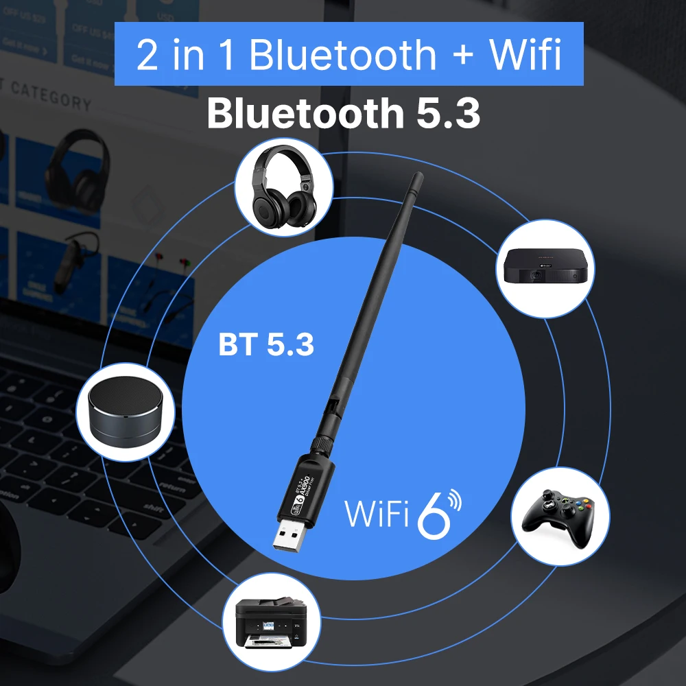 WiFi 6 AX900 900 Мбит/с USB-адаптер 2 в 1 Bluetooth 5,3 Wifi6 2,4G и 5 ГГц 5dbi антенна USB-ключ приемник Бесплатный драйвер для Win 10/11