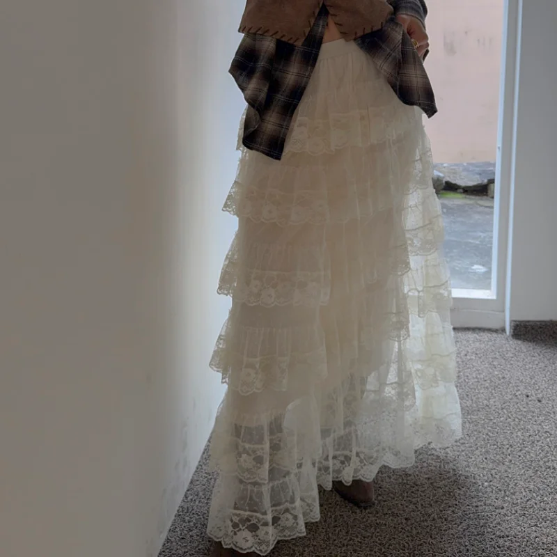 أنيقة شبه رسمية طول الركبة الدانتيل تول كعكة تنورة عادية عالية الخصر المرأة تنورة الربيع الصيف 2026 تخفيف Sle