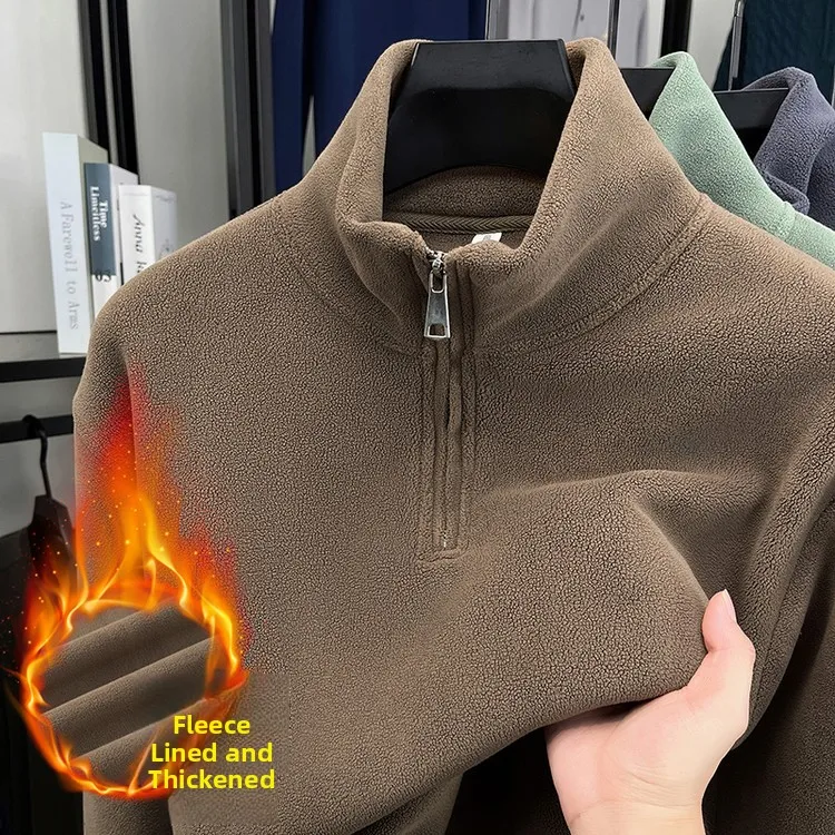 

Men's Autumn Winter Long Sve Thermal Polyester Fce Jaet Stand Fit ort Length ex Stand Collar Elastic Fiber