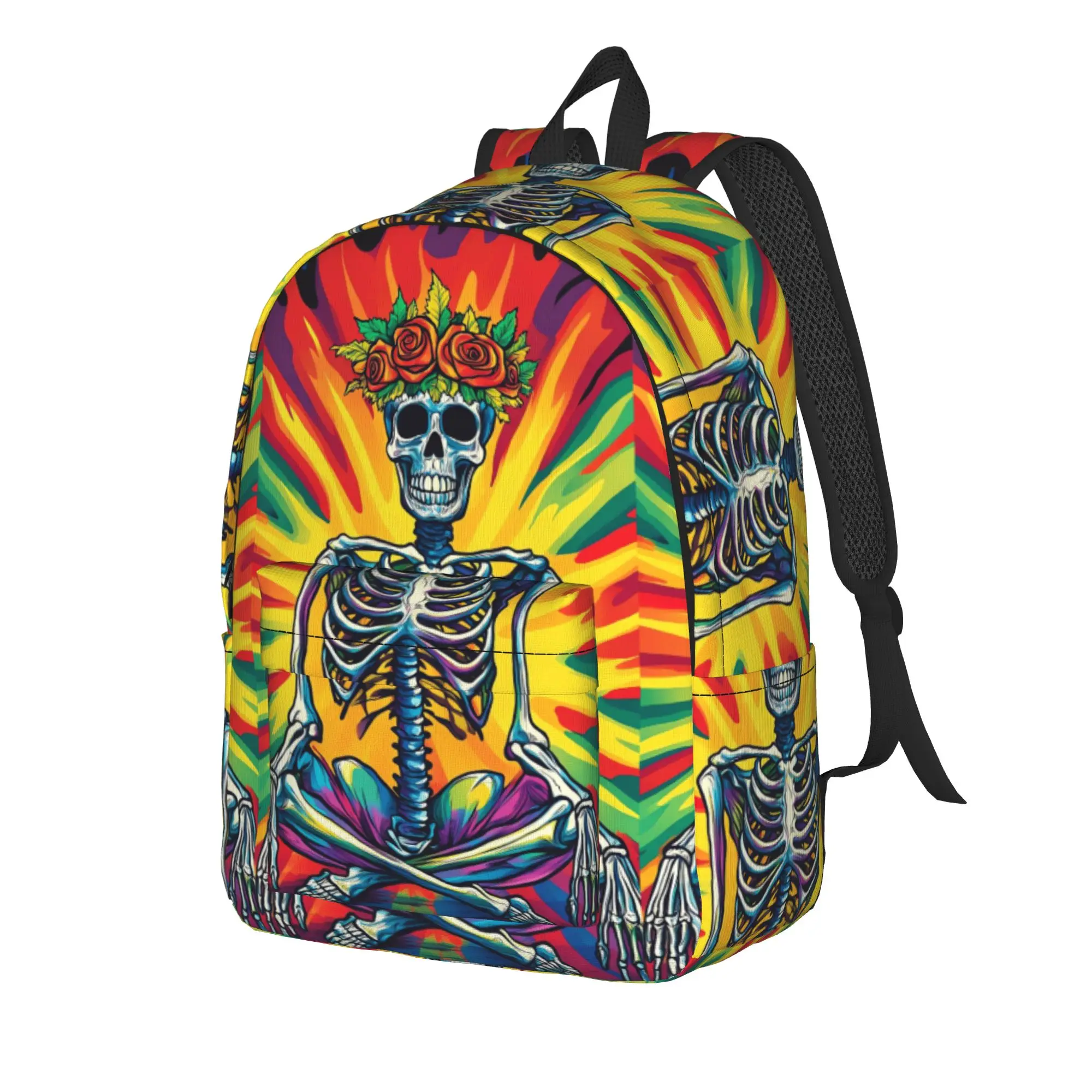 Radiant Floral Skeleton Backpack Men  Large Backpacks Polyester Style High School Bags Travel Custom Rucksack