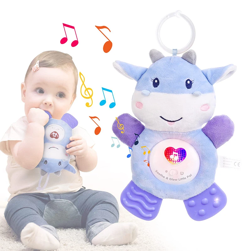 

Musical Baby Rattles Teething Toys with Soft Light BPA Free Washable Plush Infant Toys with Hook Crib Sensory Toys for Baby Gift