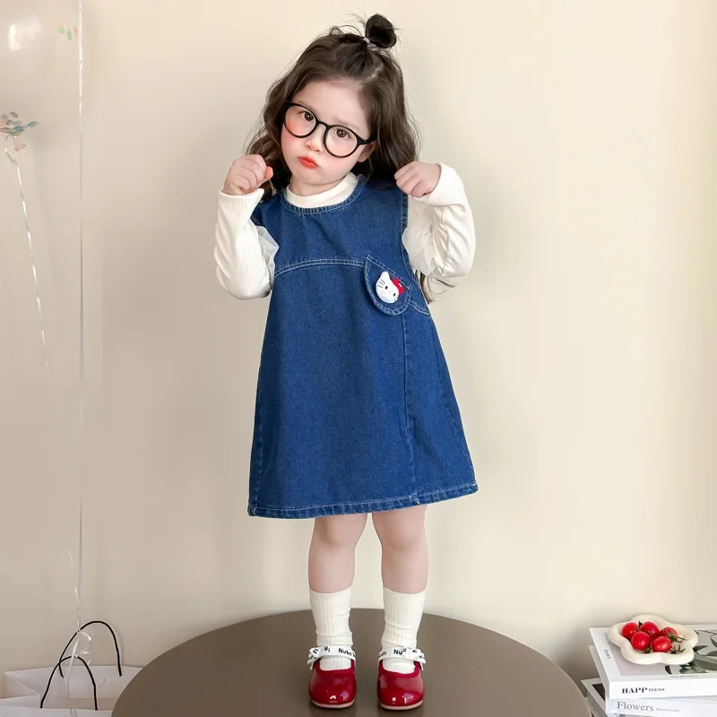 الفتيات الدنيم تنورة دعوى سانريو ربيع 2025 مرحبا كيتي ملابس الأطفال العصرية طفلة القط ربيع الخريف قطعتين مجموعة #3