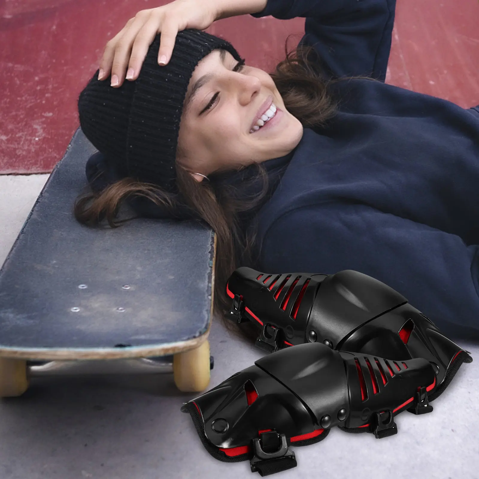 

1 пара спортивных наколенников для мотоциклов, защитное снаряжение для езды на велосипеде и скейтборде, высокая ударопрочность, регулируемая посадка, удобные.