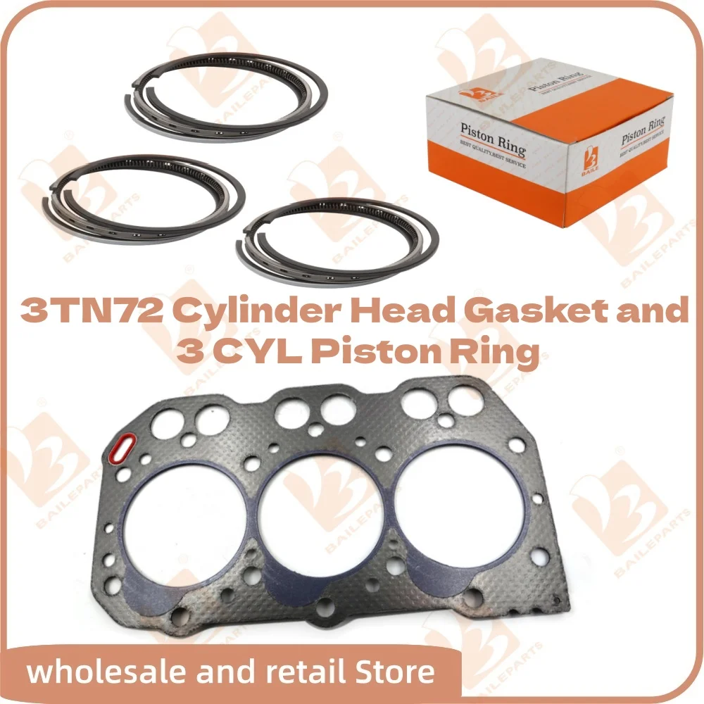3TN72 For Yanmar Cylinder Head Gasket 3 Cylinders Piston Ring 72*2HK+1.5+4mm Overhaul Rebuild Kit Engine Spare Parts