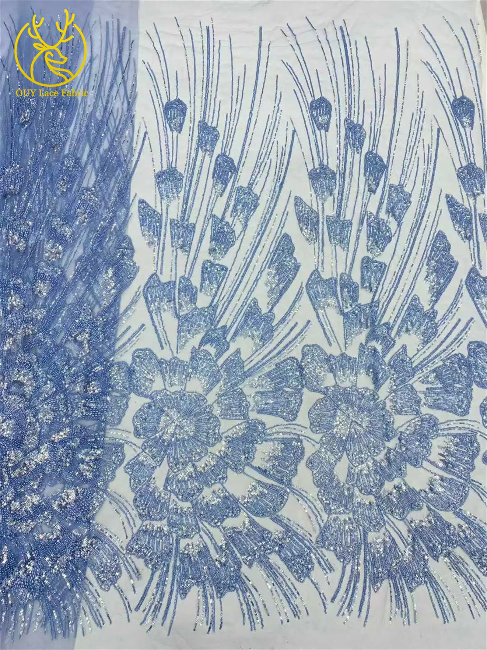 Luxuriöser Afrikanischer Pailletten-Perlen-Spitzenstoff 5 Yards Französischer Nigerianischer Tüll-Spitzenstoff Geeignet für Hochzeiten und Näharbeiten – Detail 11