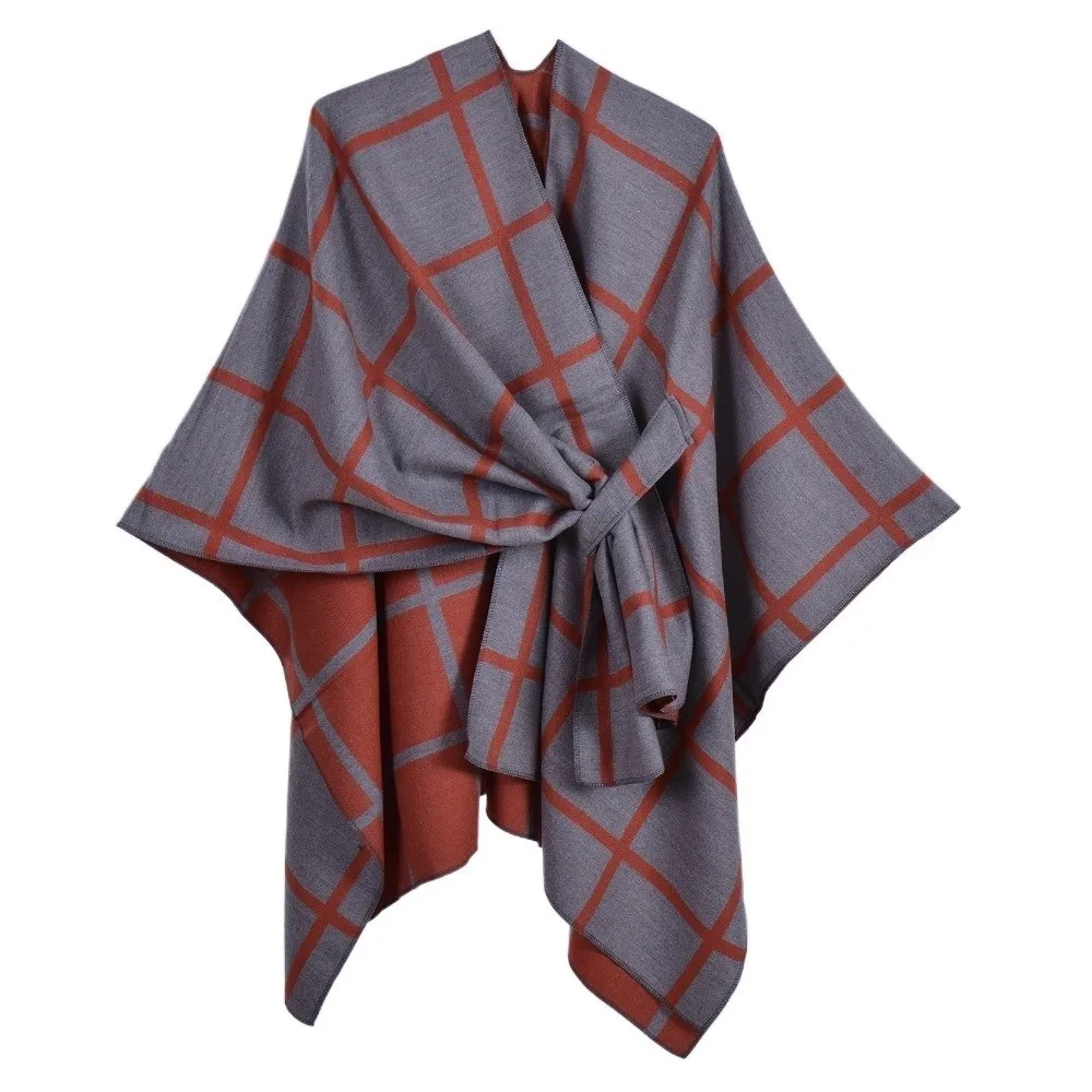طويل سرق منقوشة تصميم السفر شال بلون تقليد معطف كشمير التفاف بطانية سميكة الدافئة موضة عباءة ملابس نسائية #4