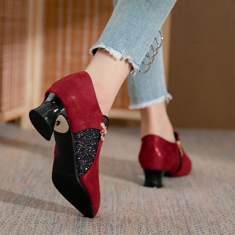 Women\'s Fashion Shoes Woman New Thick Heel Shallow Mouth Footwear Shaped Heel Color Blocking Party Shoe Everyday All-match Shoes
