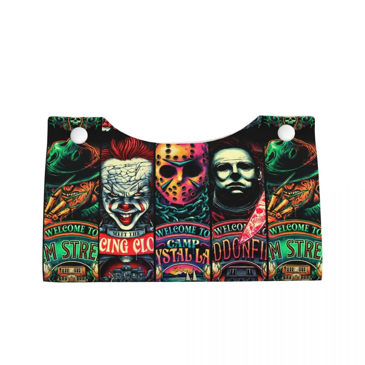 Custom Welcome To Horror Movies Facial Tissue Box Cover Rectangular PU Leather Tissue Box Holder for Car Toilet