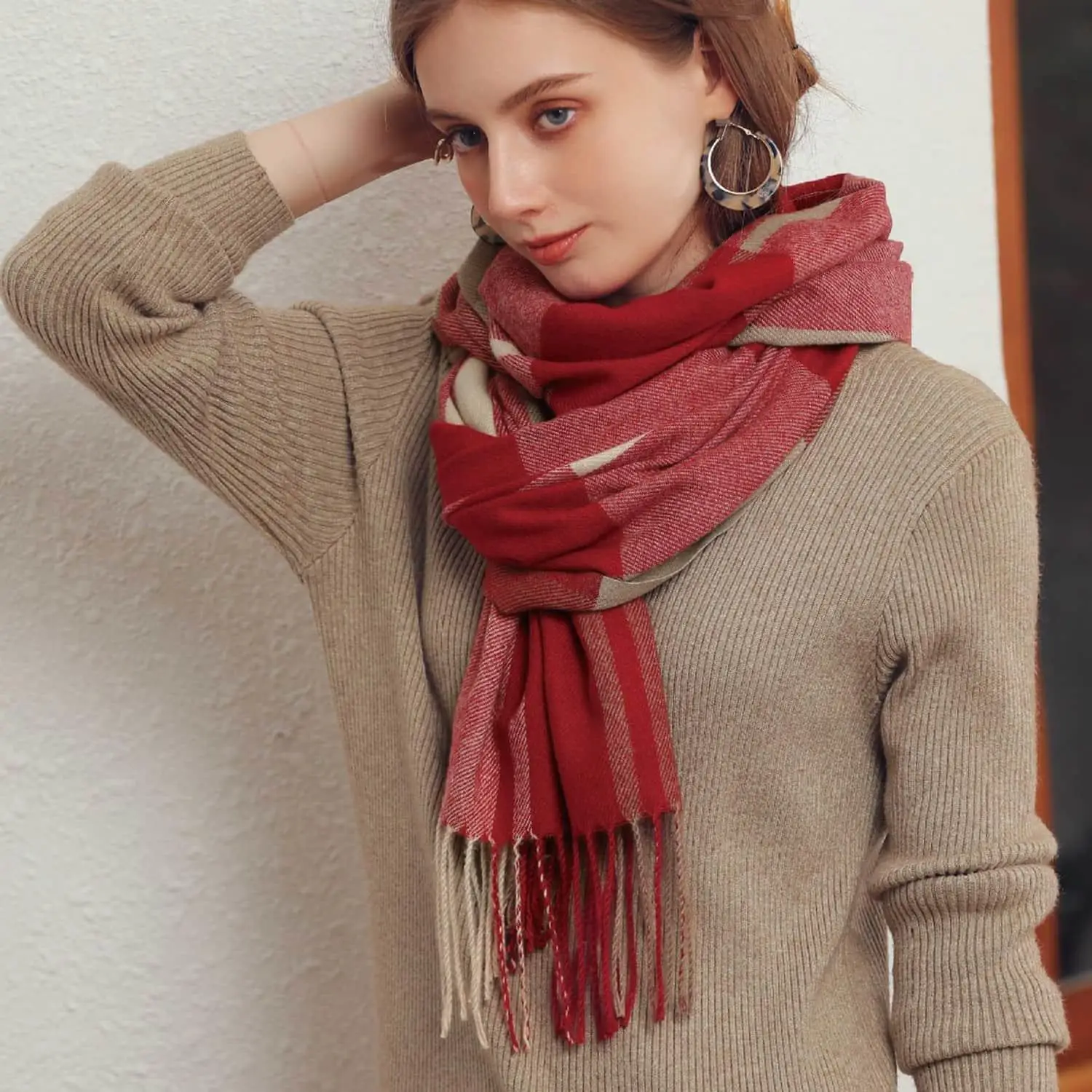 

Модный классический клетчатый длинный шарф, утепленный теплый кашемировый глушитель с кисточками, мягкий универсальный шарф для мужчин и женщин