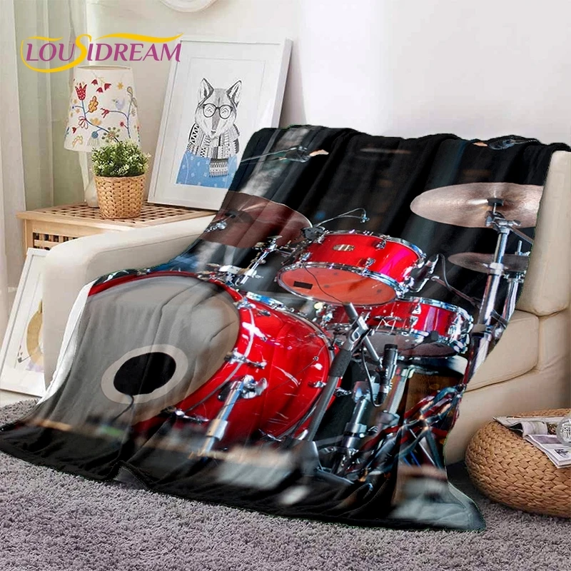 3D Drum Kit Drum Stand Set Music Instruments Soft Blankets,Keep Warm Throw Blanket Comfortable for Picnic Beds Sofa Home Bedroom