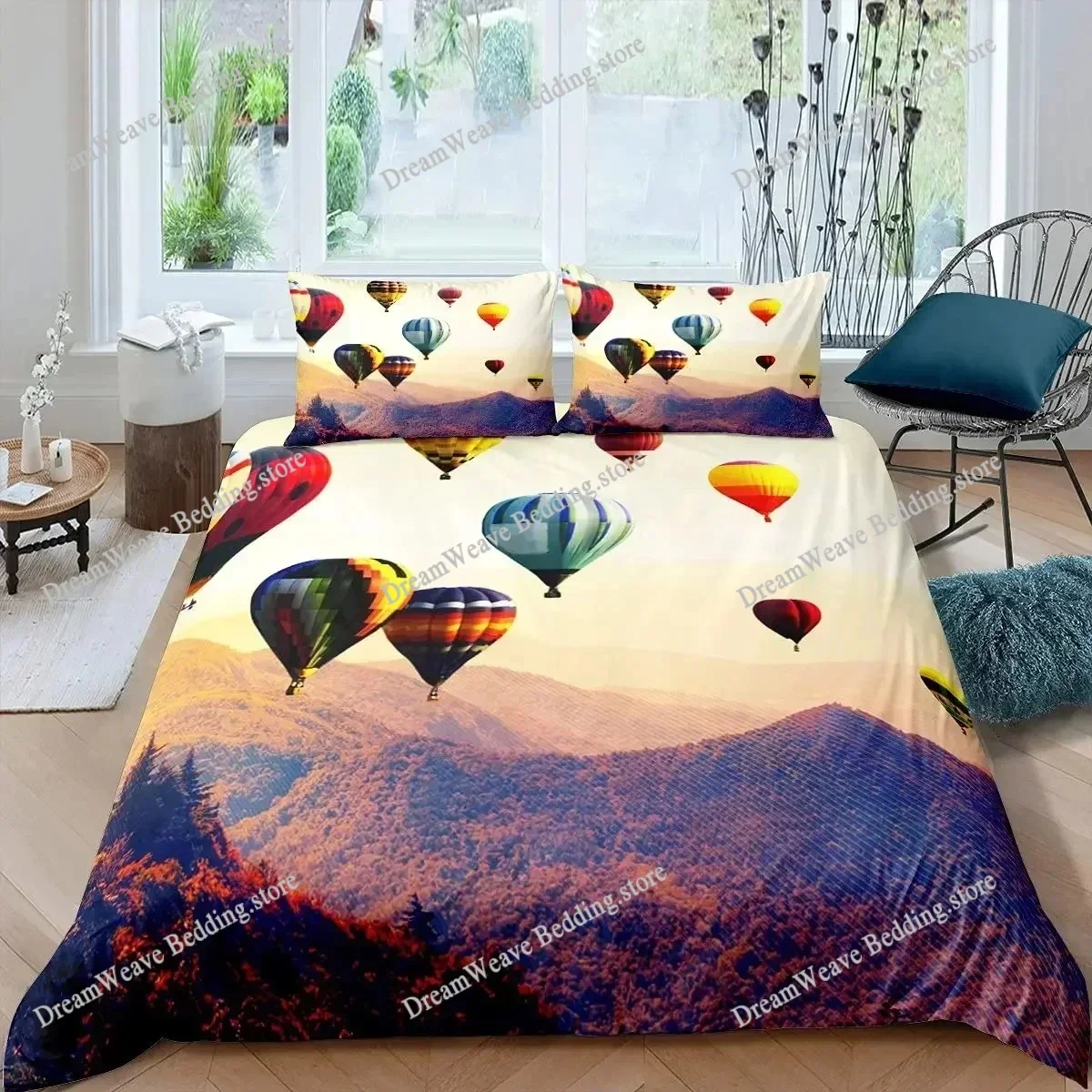 

Hot Air Balloon Comforter Cover Set Vintage Bedspread Cover for Kids Landscape Quilt Cover Microfiber Polyester Bedding Set96396