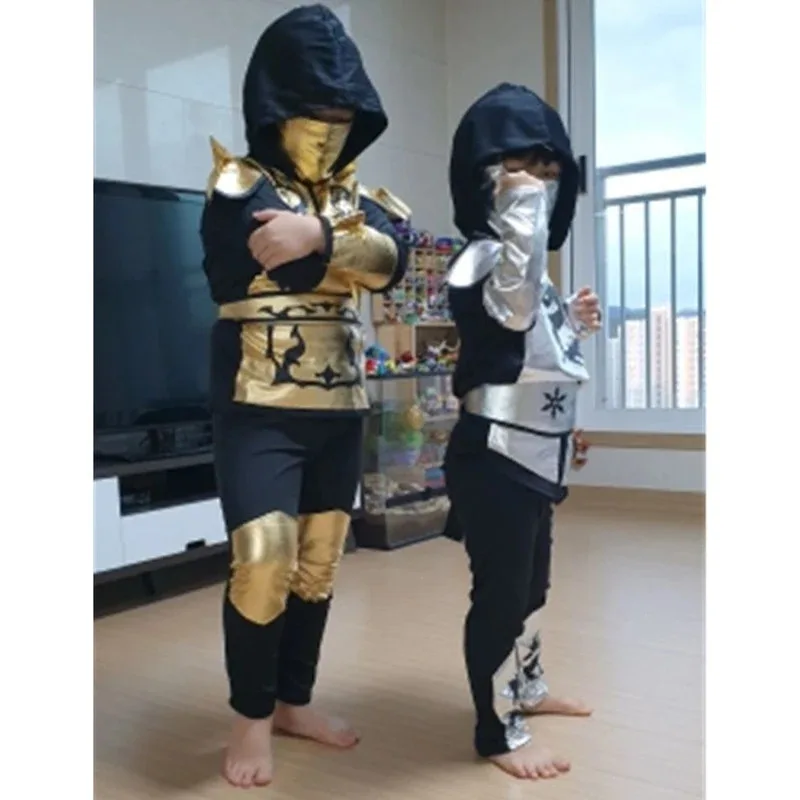 

Детские костюмы ниндзя на Хэллоуин, детская золотая одежда ниндзя, вечерние костюмы для мальчиков, загадочный костюм самурая, детский карнавальный шпионский костюм XFTR