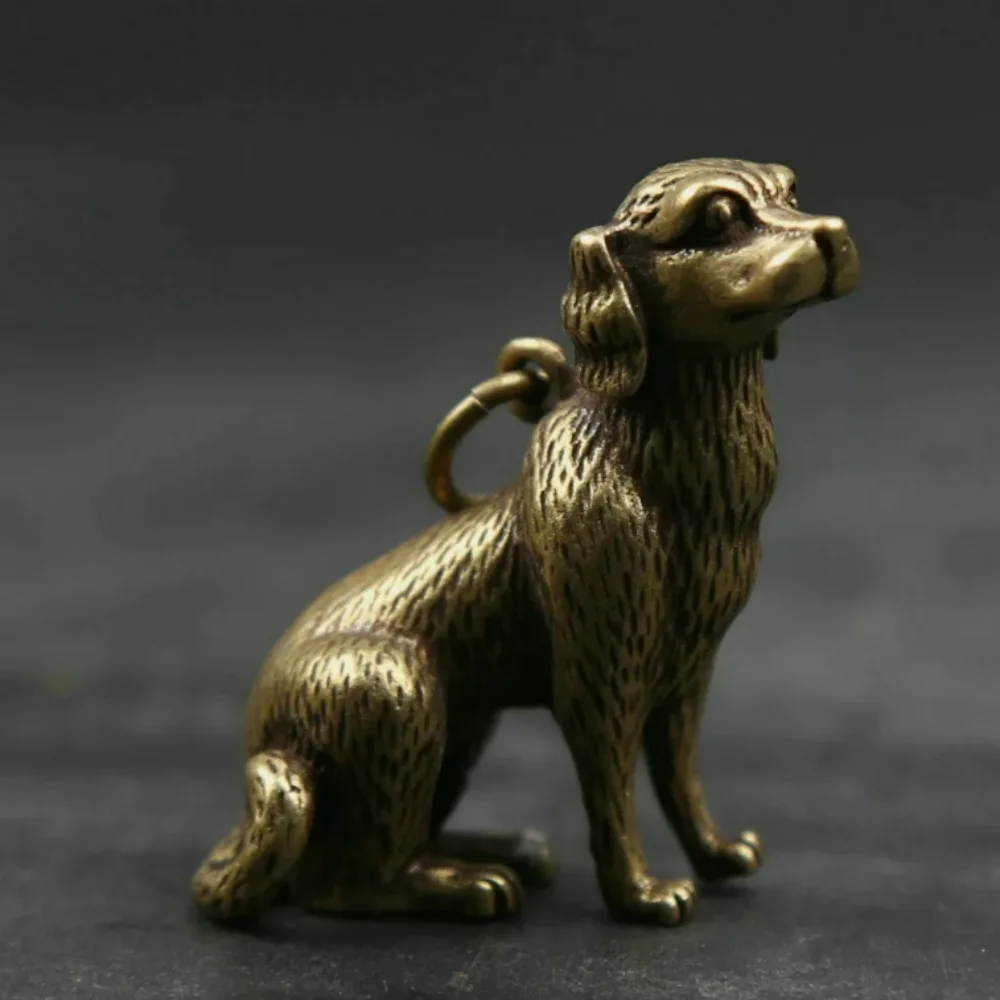 33MM Small Curio Chinese Bronze Lovable Zodiac Animal Dog Wealth Statue Pendant