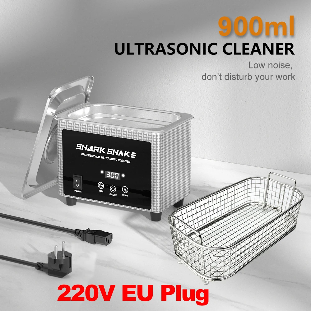 220V EU Plug 60W 900ml Ultrasonic Cleaner Bath Jewelry Brush Glasses Manicure Stones Cutters Dental Razor Parts Ultrasound Sonic