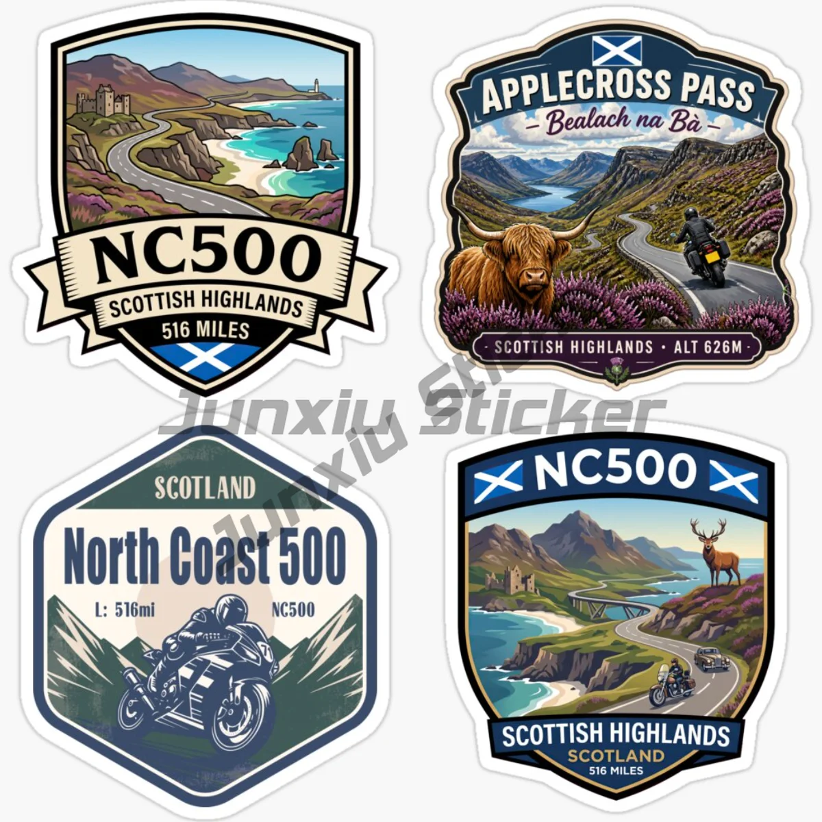 NORTH COAST 500 NC 500 Bealach Na Ba Applecross Pass Pass of The Cattle Scotland Motorcycle Sticker Vinyl Self-adhesive Decals