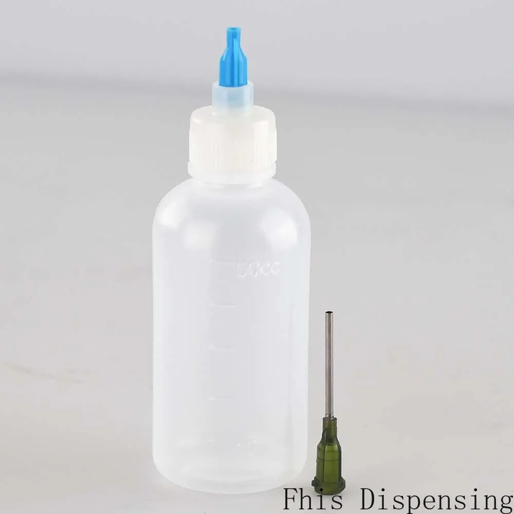 Luer aplicador de plástico para garrafas, aplicador de escape de 30ml 50ml, ponta feita para fechar 14g e tampa com conexão forte pacote de 2
