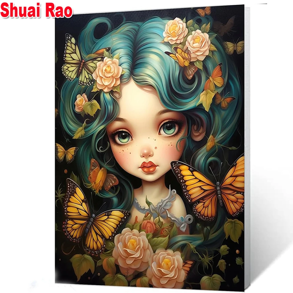 Big Eyes Girl Diamond Painting DIY Crystal Puzzle Cross Stitch Kits Diamond Mosaic Cartoon Flowers Angel Fairy Wall Decor Art