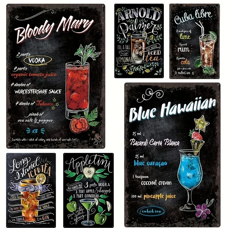 

Metal Tin Sign, Arnold Cocktail, Bloody Mary, Blue Hawaiian Cocktail Recipe Iced Tea Black Original Design Apple Cocktail Recipe