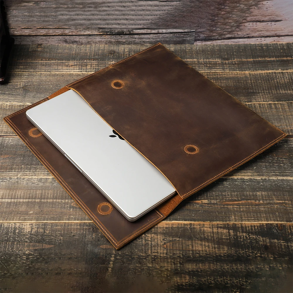 Genuine Leather Laptop Case For Macbook Air 13 M1 M2 M3 M4 Macbook Pro 14 15 16 Sleeve Cover Men Notebook Computer Carrying Bag