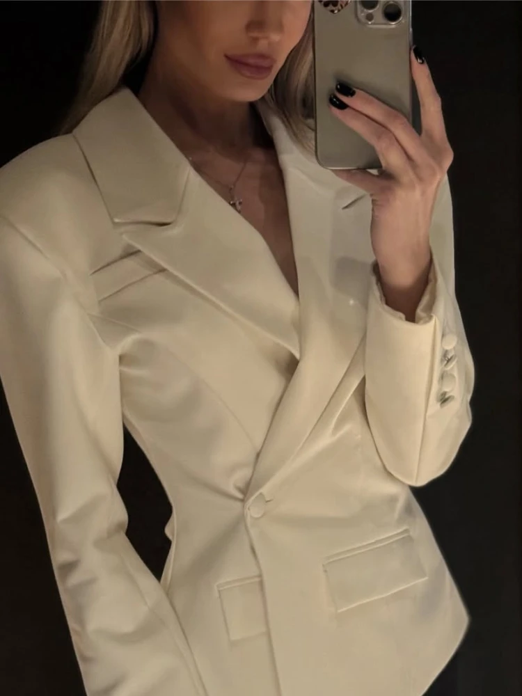 

Tsiisd Commuting Fashion Lace-Up Suit Jacket Female V-Neck Patchwork Tapered Waist Long Sleeve Coat For Women Bandage Suit 2026