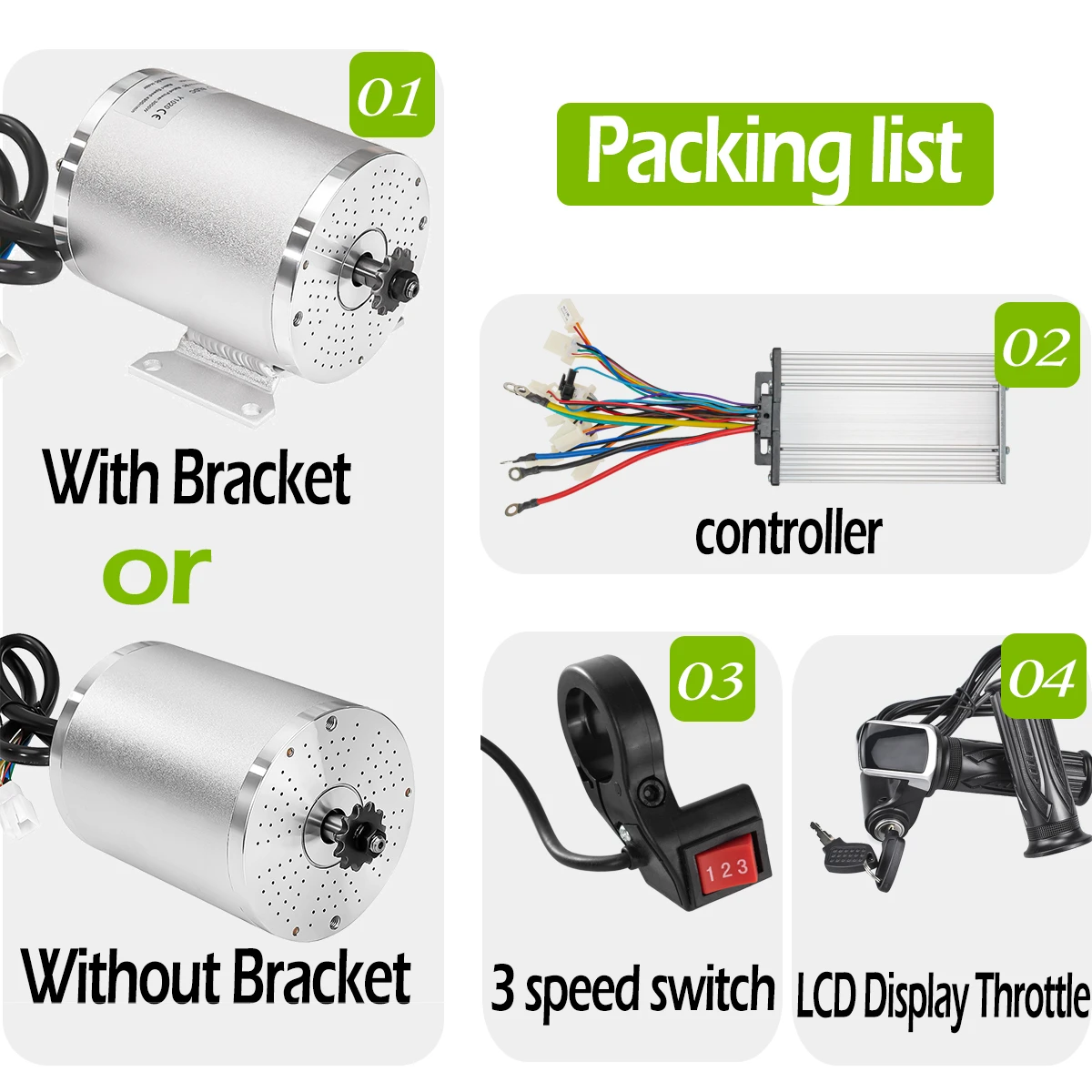 1000W E-bike Conversion Kit 1500W 1600W 1800W 2000W Electric Motor for Go Kart Electric Scooter Kits with LCD Display Throttle