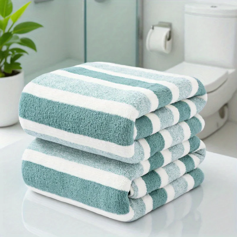 Oversized Striped Bath Towels Set of 2, Super Soft, Highly Absorbent, Quick-Drying for Shower, Bathroom Essentials