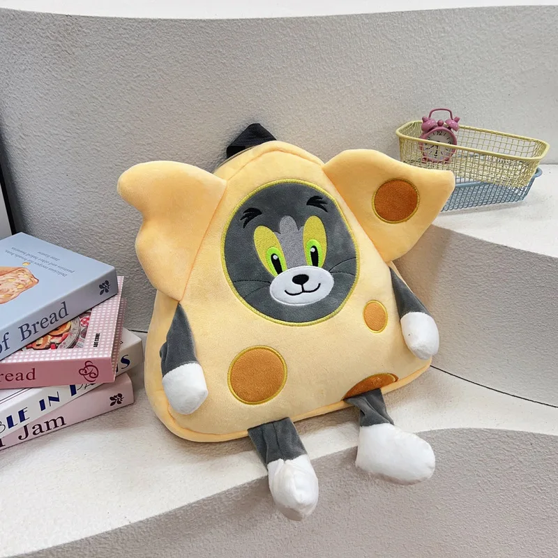 Kawaii Disney Tom And Jerry Cartoon Anime Cheese Shape Plush Backpack Peripheral Decoration Funny Shoulder Bag Kid Birthday Gift