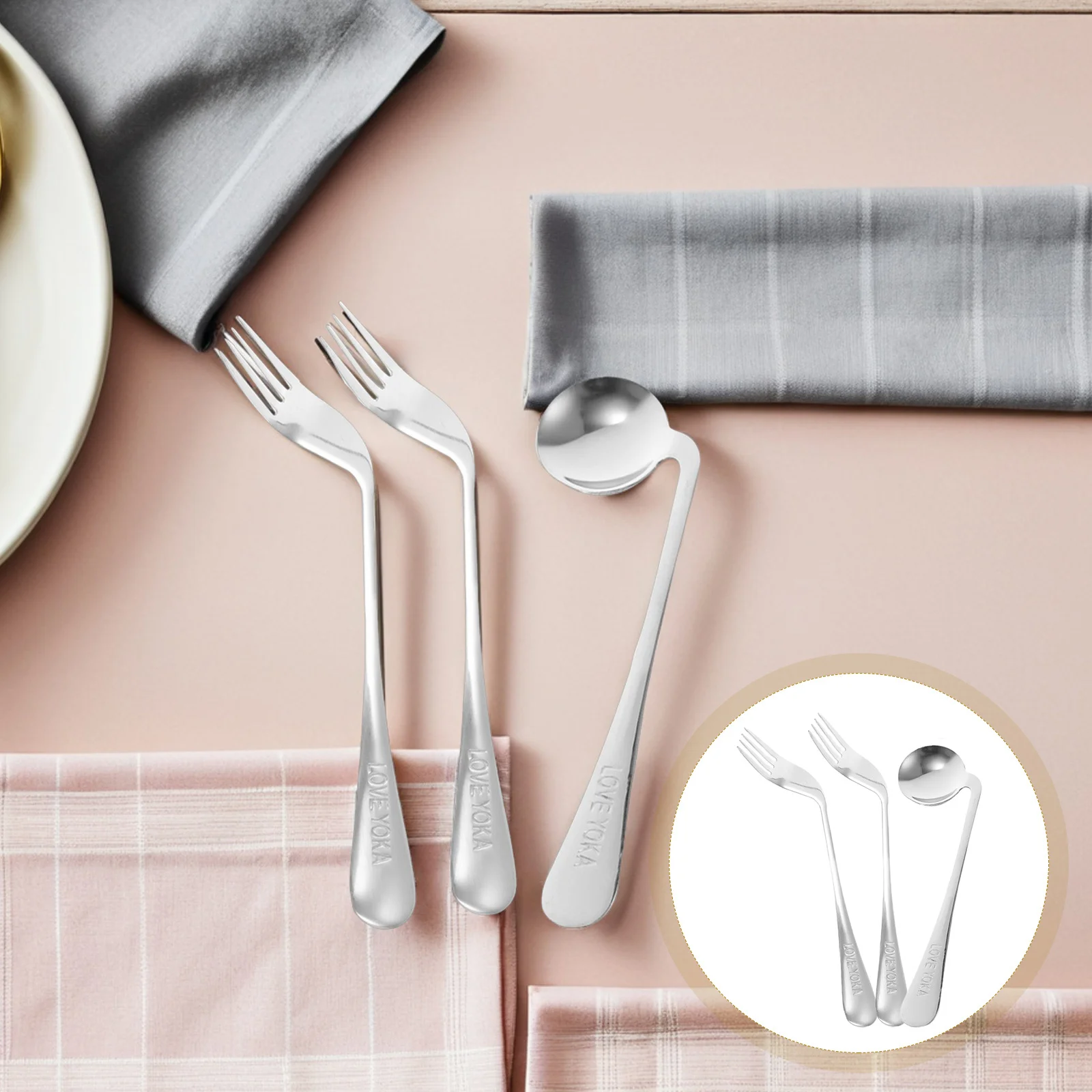 

1 set Angled Spoon Fork Set Feeding Assist Tableware For Elderly Patients Lightweight Stainless Steel Eating Utensil Health Care