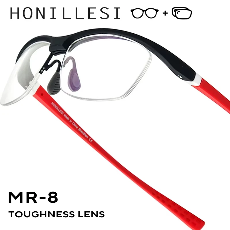 

HONILLESI Progressive Prescription Glasses Custom Myopia Optical Lenses Eyewear Men Sports Square Half Semi-Rimless Eyeglasses