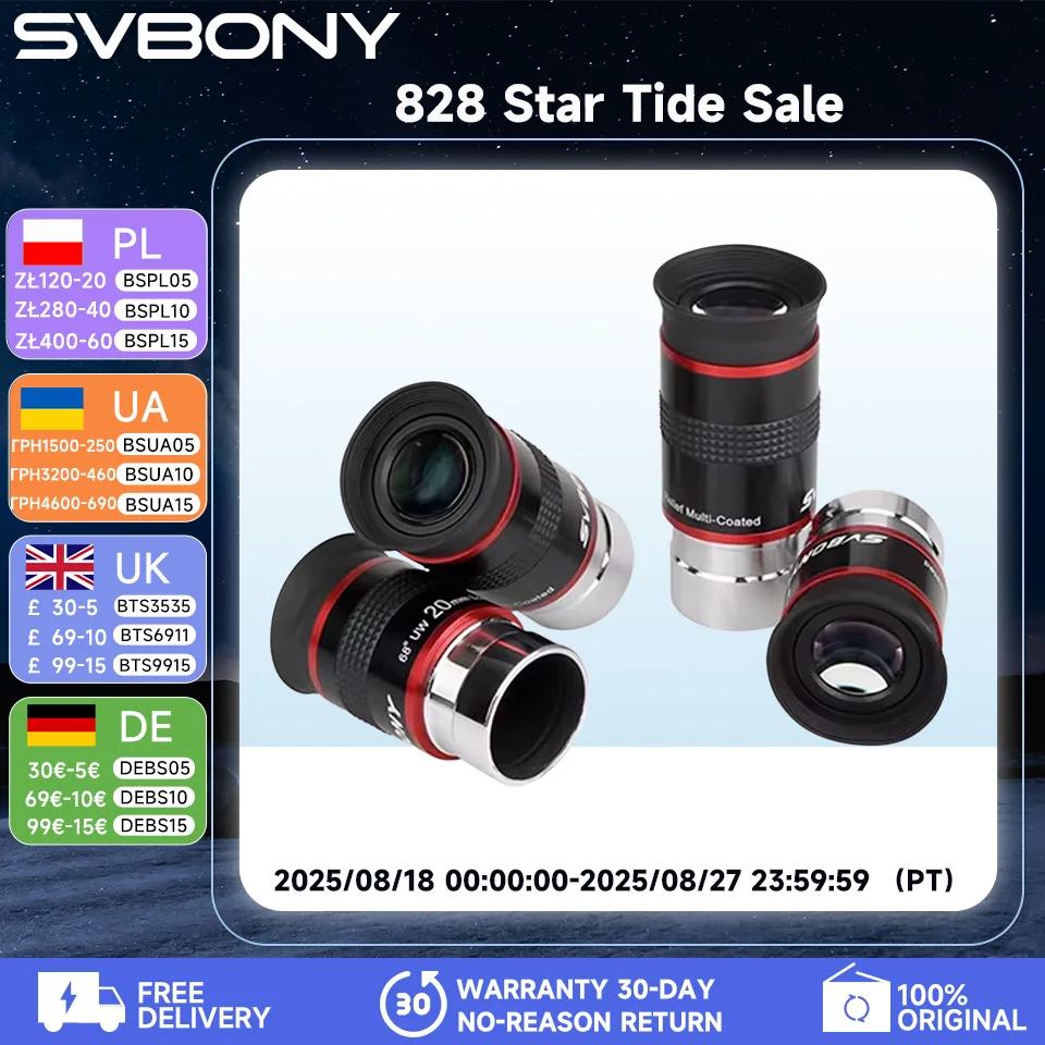 

SVBONY 6/9/15/20 мм окуляр телескопа 1,25 "68 градусов набор окуляров UWA для астрономического телескопа