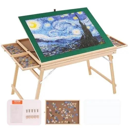 1500-Piece Wooden Puzzle Table with Folding Legs, 4 Drawers, Cover & Adjustable Tilt - Perfect Jigsaw Storage for adults & Gift