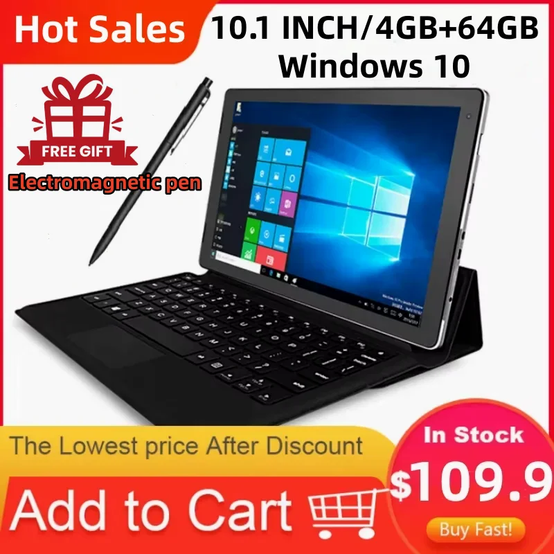 2 in 1 Tablet 10.1 Inch 4GB RAM 64GB ROM 64Bit Windows 10 Z8350 1920x1200IPS 4-Cores Dual Camear HDMI-Compatible USB 3.0