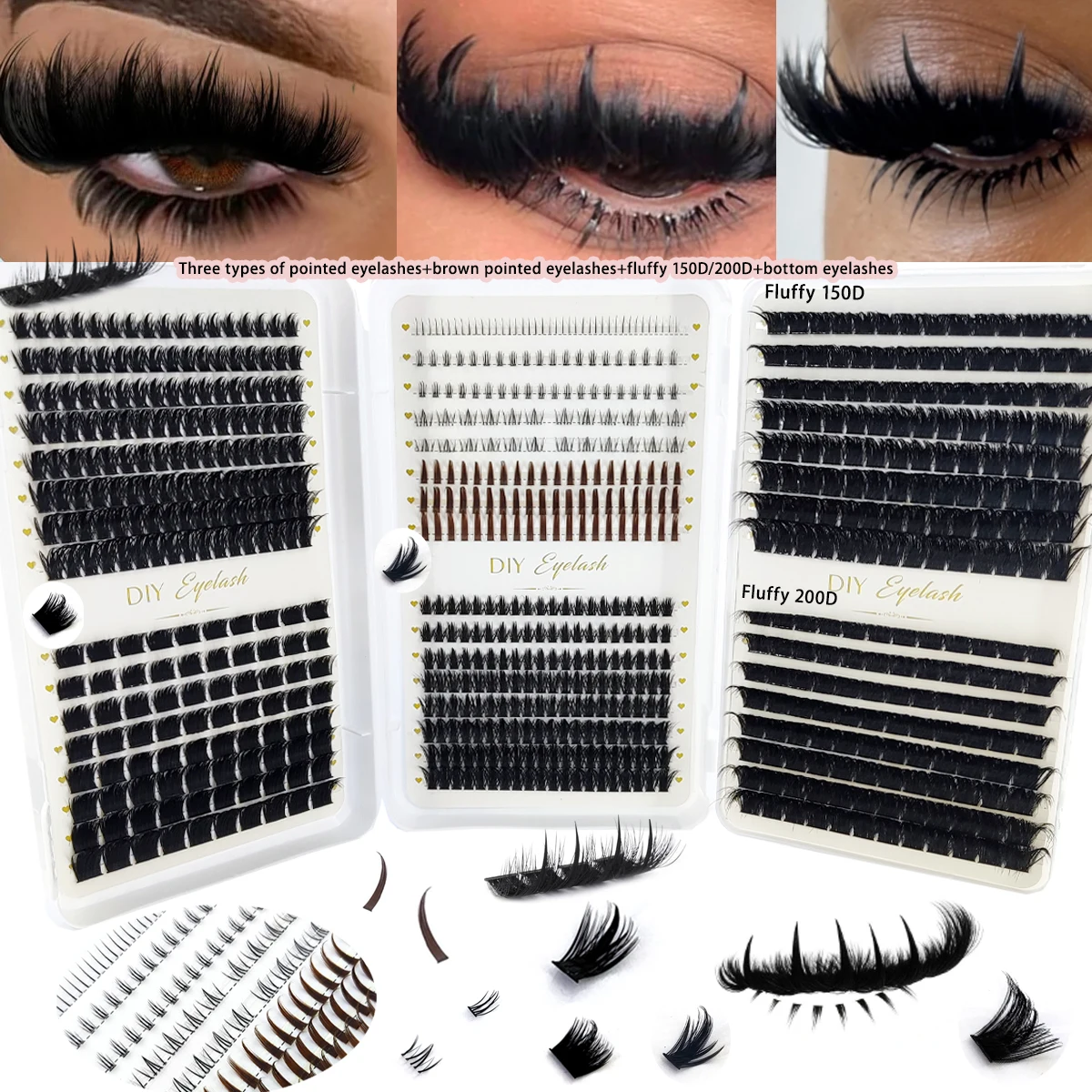 HBZGTLAD Large Capacity Eyelash Book 5D Fluffy 30D-300D Eyelash Cluster Fairy Anime Eyelash and Lower Eyelash Multiple Mixed Sty