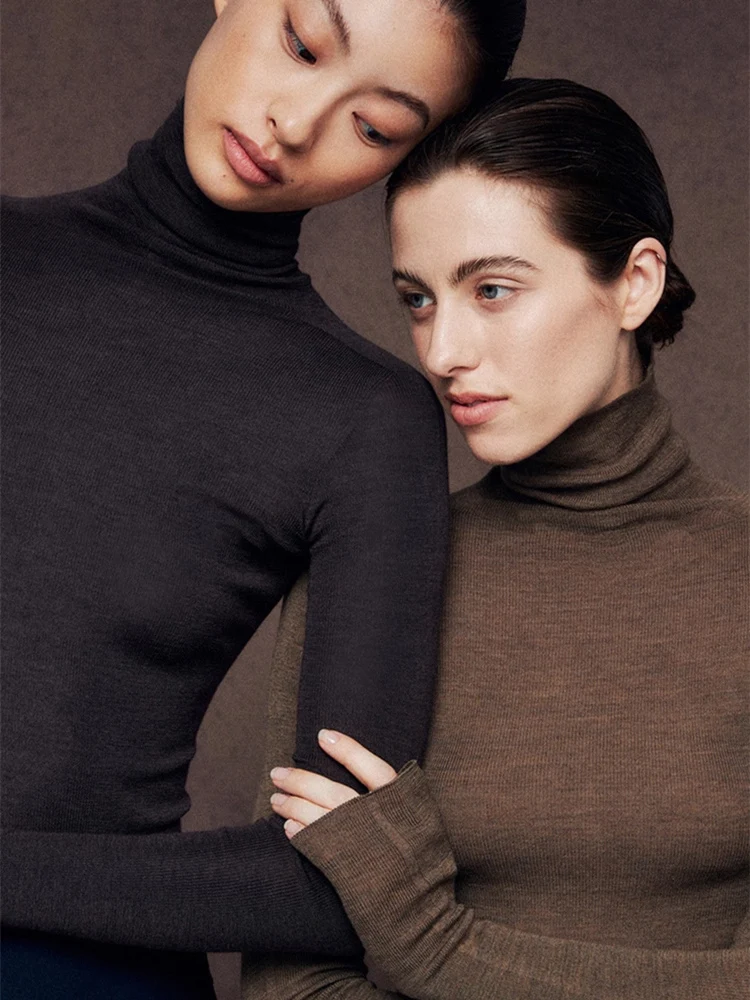 

Женский облегающий вязаный свитер с высоким воротом для осени и зимы, базовый слой, корейская версия, для повседневной носки