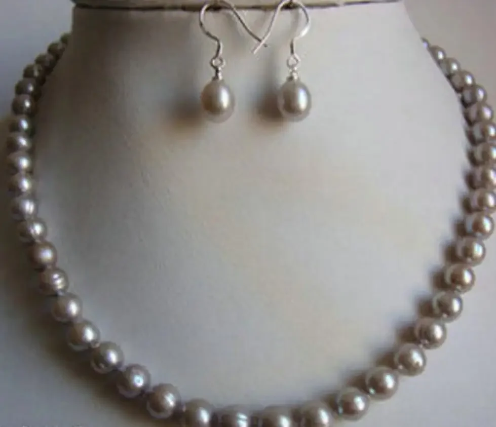 

Ожерелье из натурального серого жемчуга 7-8 мм с ракушками, комплект серег 18 дюймов