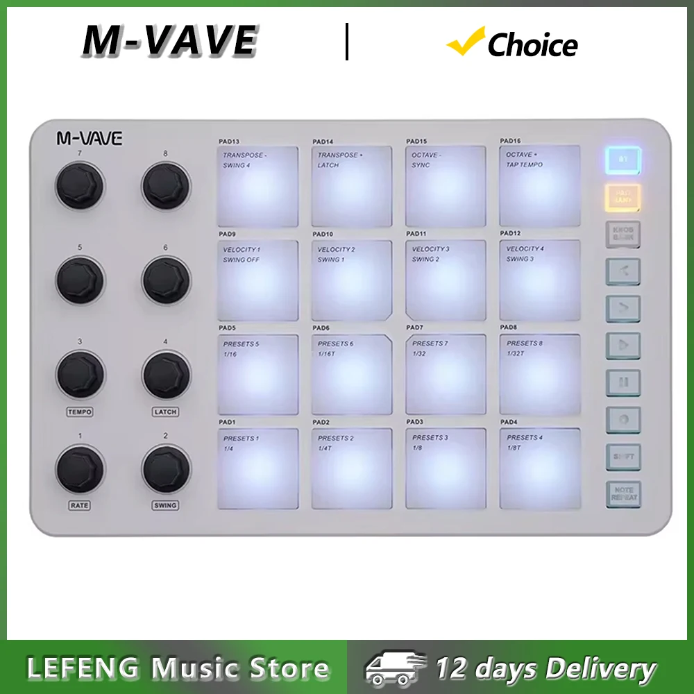 M-VAVE SMC-PAD Wireless MIDI Controller Strike Pad Pad RGB Backlight MIDI Keyboard Low Latency 3.5mm Output Interface MIDI Pad
