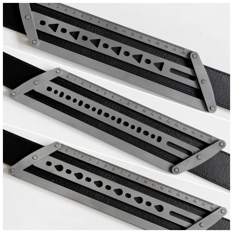 Stainless Steel Belt Center Positioning Ruler Template Handmade DIY Belt Center Punching Positioning Auxiliary Leathercraft Tool
