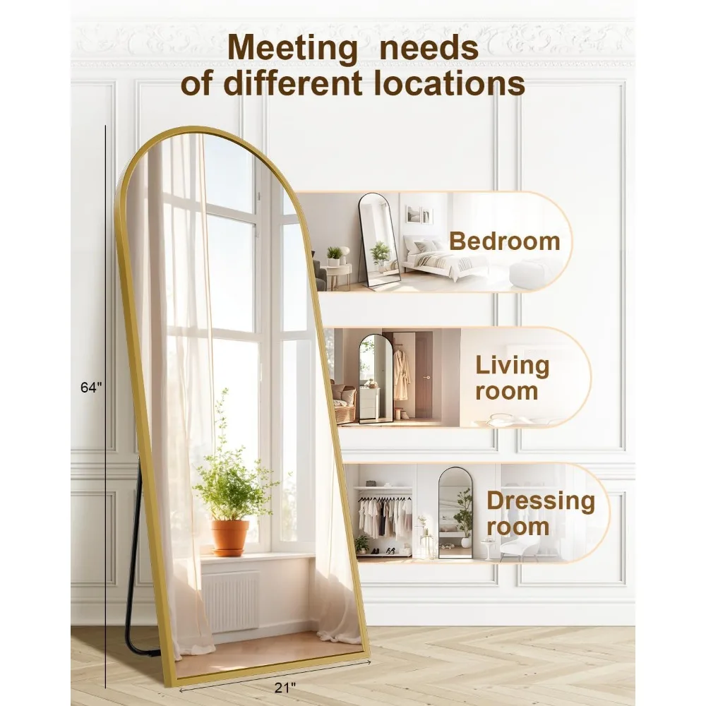 Arched Floor Mirror with Stand for Full-Length Viewing, Ideal for Bedrooms and Living Rooms, Large Leaning Mirror for Home Decor