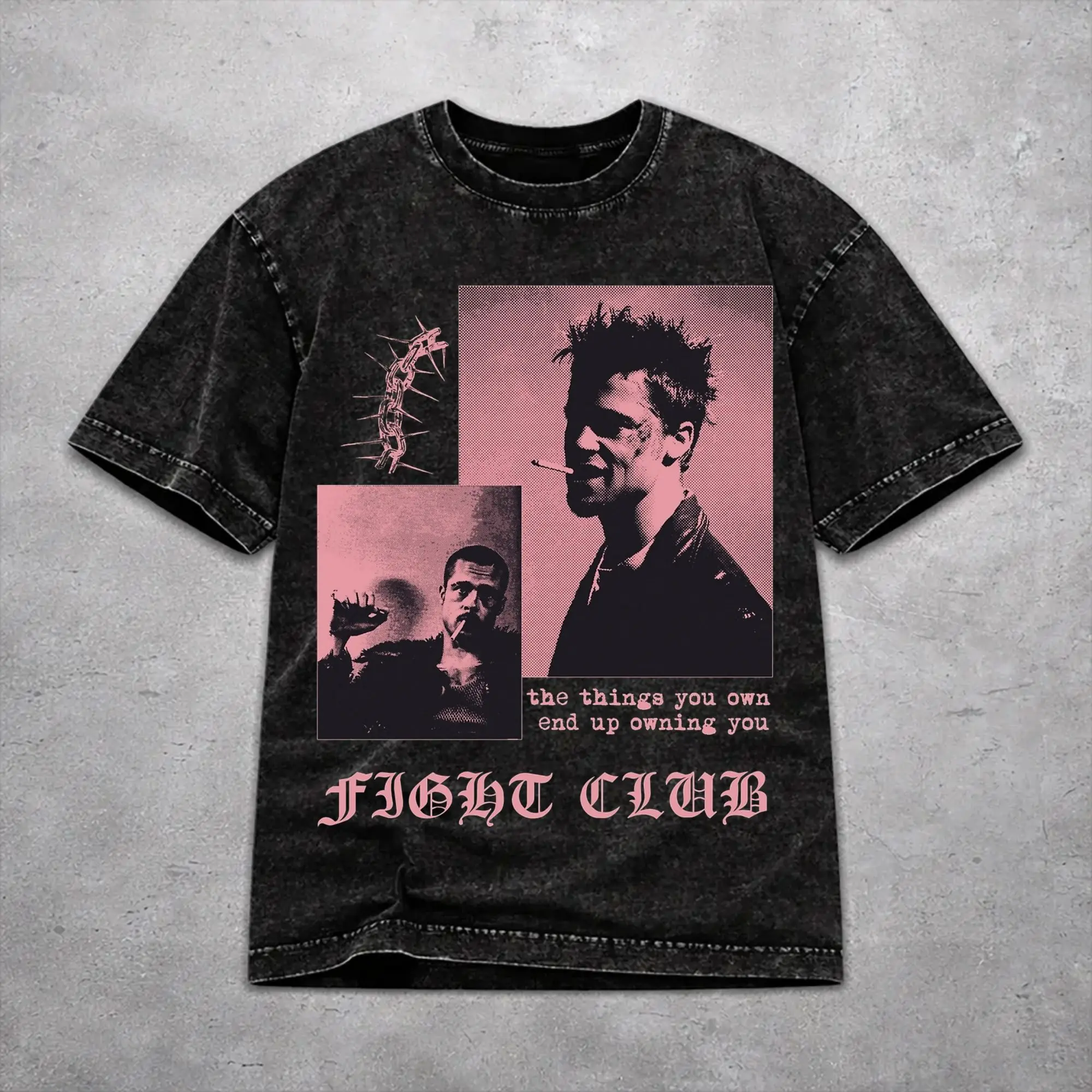 Men Women Harajuku Washed T-shirts Fight Club Movie Print T Shirt Outfit Harajuku  Tee Shirts