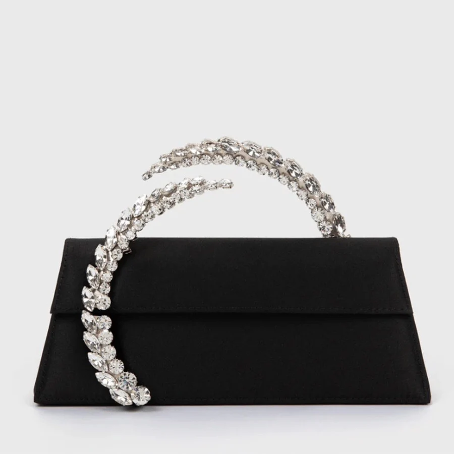 Luxury Rhinestone Evening Clutch Diamond Handle Handbags Satin Shoulder Bags Party Wedding Purses Lady Chains Small Square Bags