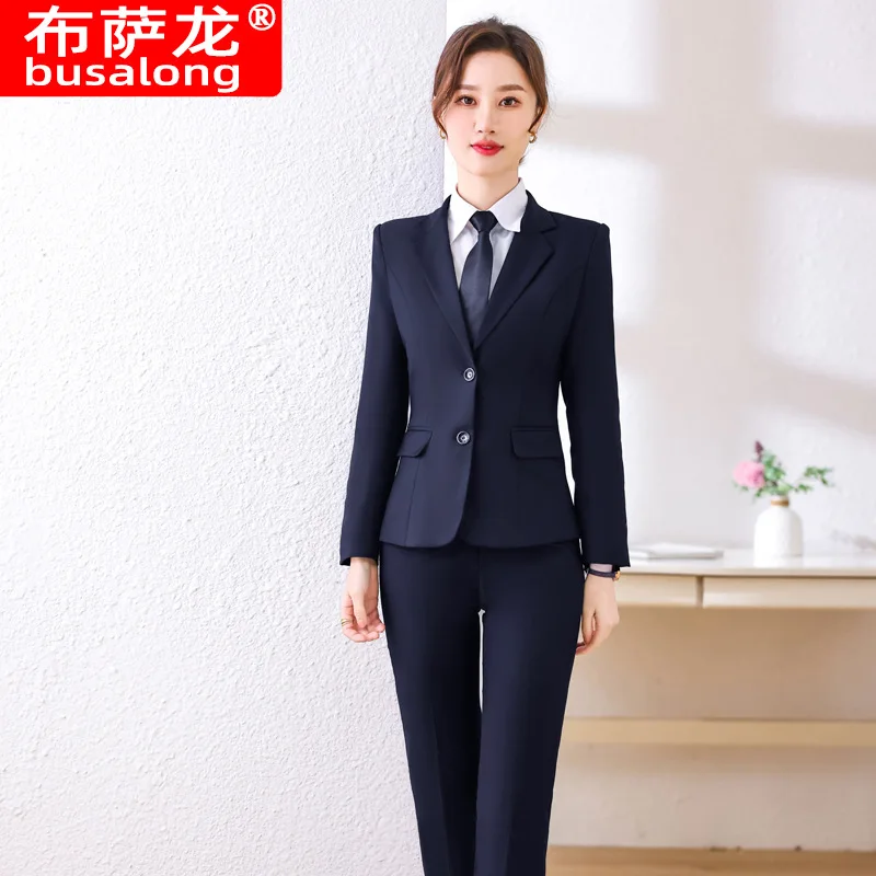 2024Dark Blue Business Suit Women's Temperament Overall Workplace Interview Formal Wear Small Business Suit Coat Work Clothes