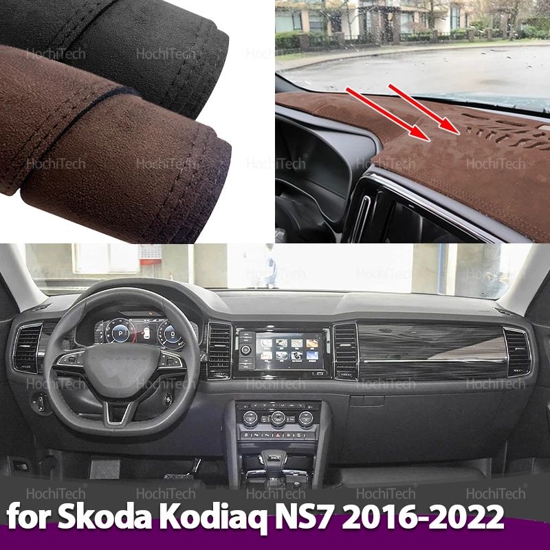 

Car-styling Suede Leather Dashmat Dashboard Cover Pad Dash Mat Carpet 2018 2019 2020 For Skoda Kodiaq NS7 2016-2023